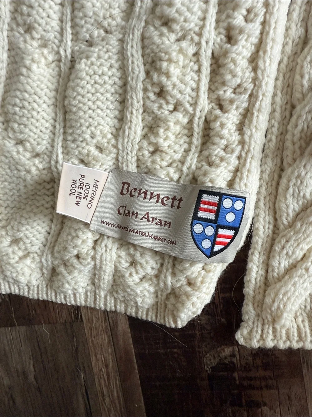 100 percent wool  Cream Cable Knit Scarf - Women